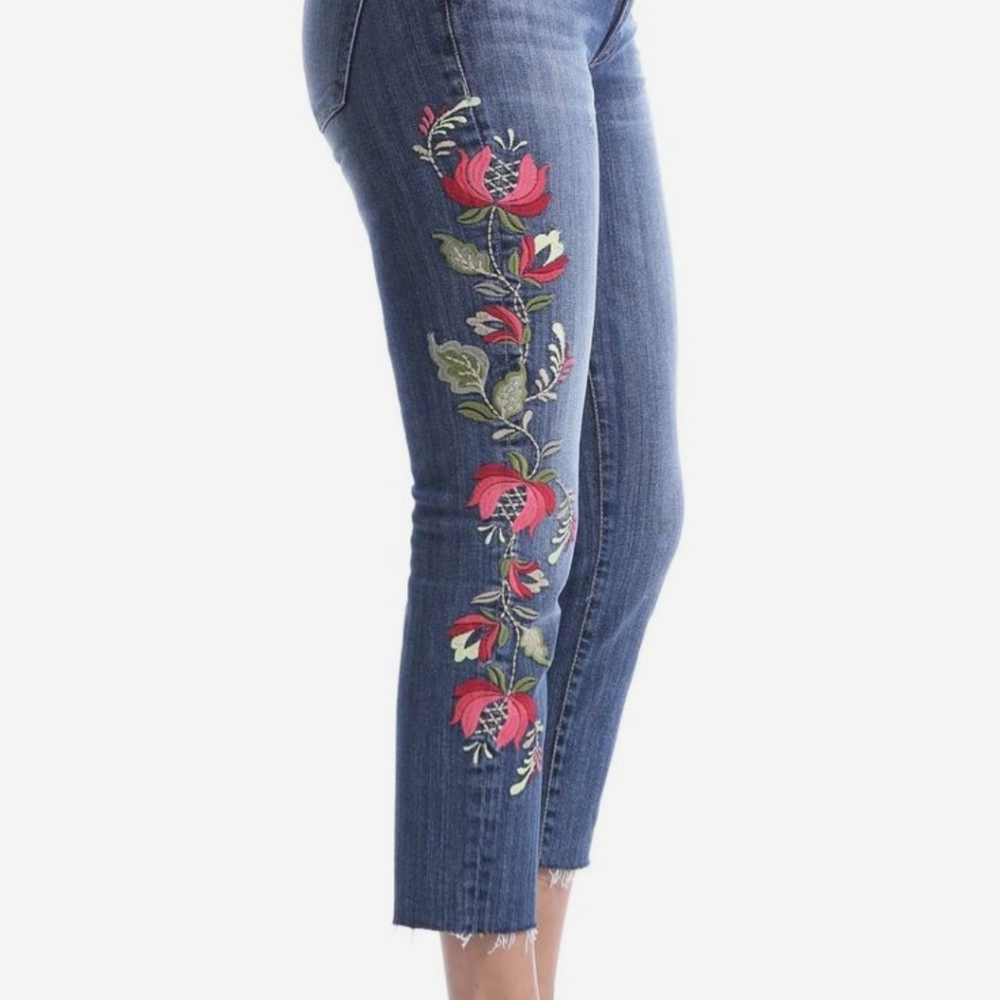Kut Embroidered raw edge cropped jeans Reese